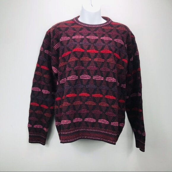 Galilei Made in Italy wool Crew Neck Knot Burgundy sweater Women size M - Picture 7 of 14